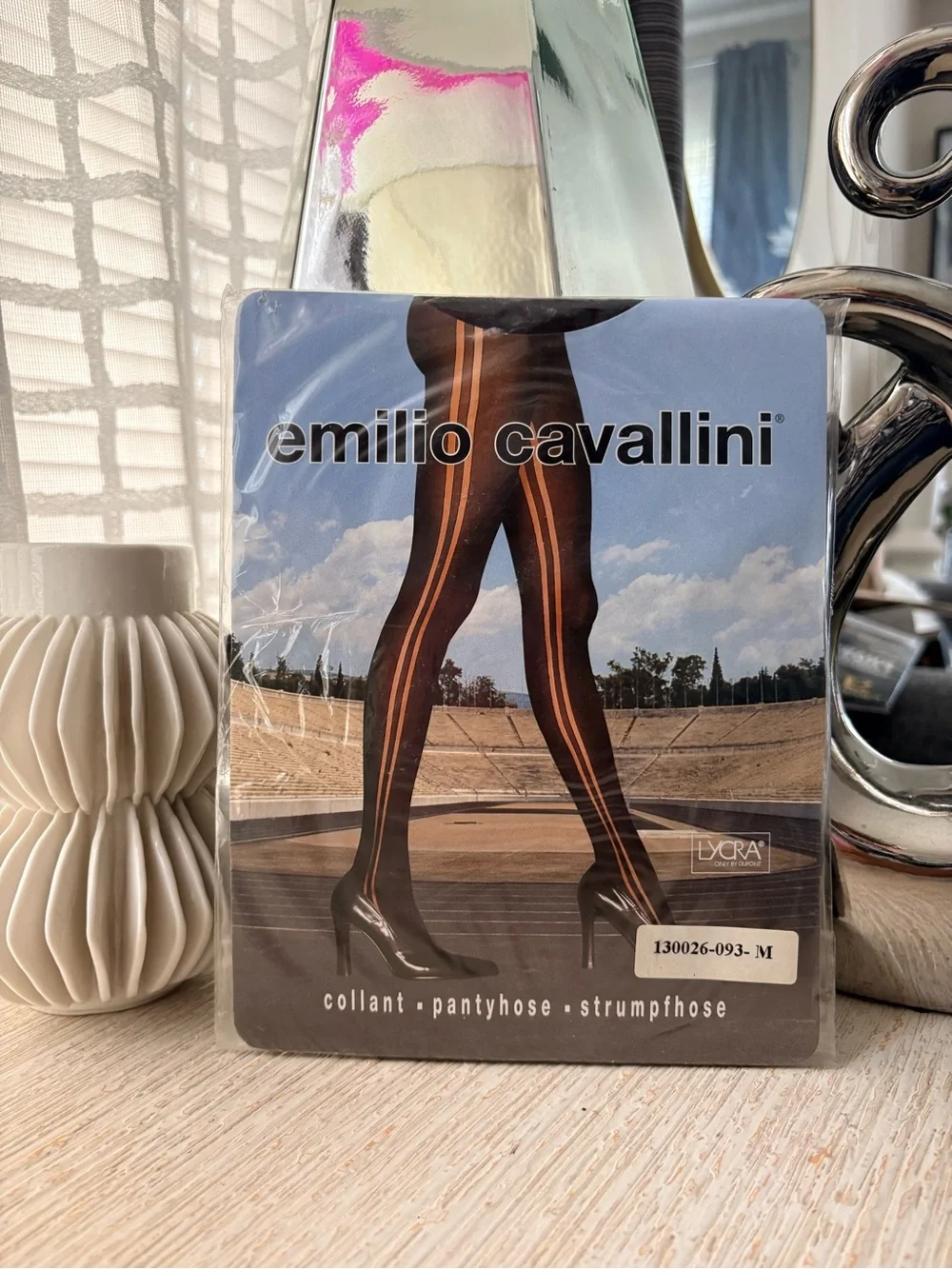 NWT Emilio Cavallini Black Striped Pantyhose Tights Size M Made in Italy